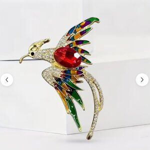 Elegant Oil Dripped Phoenix Bird Colorful Bird Sparkly Crystal Fashion Brooch